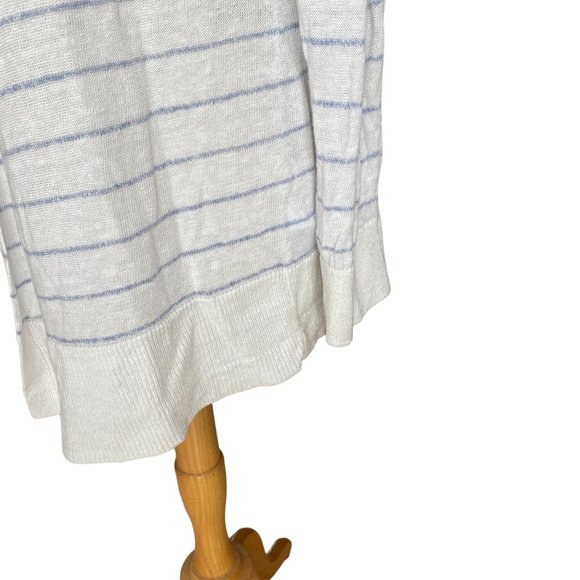 Cynthia Rowley Linen Cardigan Sz M Nautical Striped Coastal Grandma Hooded Beach - Picture 4 of 10